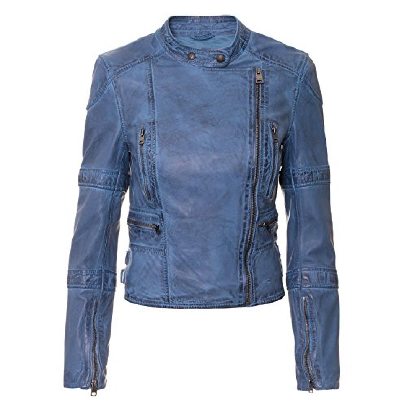 Biker Jacke "Derby" von MaraMahr im Biker-Style aus weichem Lammleder für Damen in blau Biker Jacke "Derby" von MaraMahr im Biker-Style aus weichem Lammleder für Damen in blau